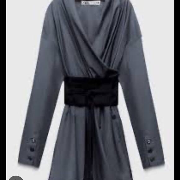 ZARA Gray SILK BLEND SASH KIMONO DRESS LIMITED EDITION Size XS-Small - Picture 4 of 7